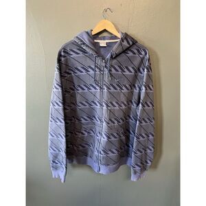 Y2K Nike Mens Blue Striped Full Zip Hooded Sweatshirt Size 2XL